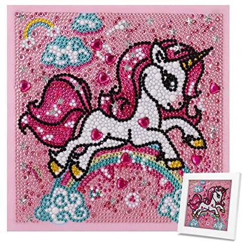 JSRQT 5D Einhorn Diamant Malerei Kit für Kinder,DIY Kids Diamond Art Painting,Kristall Strass Diamant Painting Mosaikherstellung Vorbedruckte Kit (18x18cm)