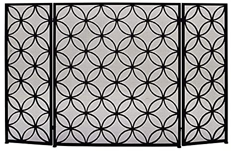 FLBT Kamin-Funkenschutz 3-Scheiben-Kaminschutz aus Schmiedeeisen， Babysicherer Solider stehender Funkenschutz， Dekoratives Netz für Herd/Gas/Holzverbrennung， 116×76cm (Color : Black) Needed