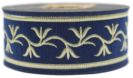 35073 Spule, 3,5 cm breit, Königsblau, Gold, Efeu, Jacquardband, mittelalterlicher Stoffbesatz, Geschenkverpackung, Hochzeit, Party, Dekoration