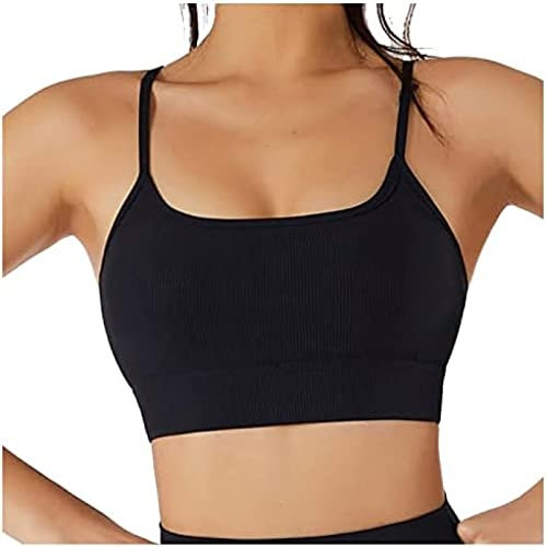 Youning Sport BH Rückenfrei Damen Gerippt Bustier Sports Bra Crop Top Damen Gepolstert Sexy Push up Sport Bra Ohne Bügel für Fitness Gym Yoga Running Damen Atmungsaktiv Bequem Bustier BH Sport Top