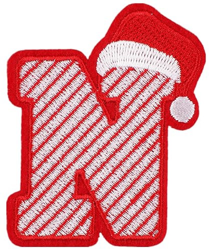 SHANFAA Iron On Christmas Letter Patches, A-Z Christmas Embroidery Alphabet Patches Alphabet Patches Sew Embroidered Patches, Alphabet Patches for Bags Clothes Jackets Hats Backpacks Jeans (N)