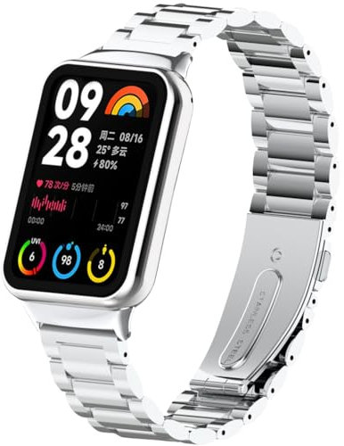 SeNool Correa de Metal para Xiaomi Smart Band 9 Pro/8 Pro, Pulsera de Repuesto de Acero Inoxidable para Redmi Watch 5/4 - Plata