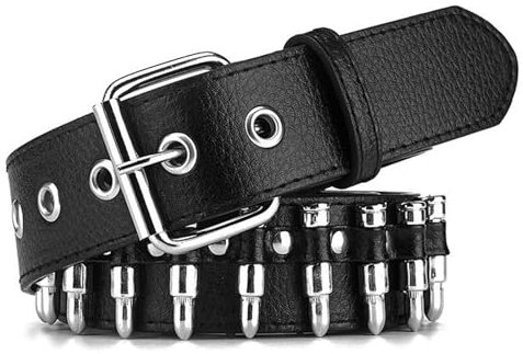 Fychuo Studded Belt Mens Bullet Black Belts for Women Y2K Accessories Punk Gothic PU Leather Belts for Men Ladies Belts for Jeans Dresses Goth Halloween