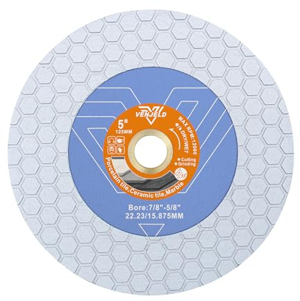 VENJELD Disque Diamant Carrelage 125mm - Coupe et Meulage pour Céramique Porcelaine Carreaux Marbre Pierre Artificielle, Revêtement des Deux Côtés 25mm Diamant