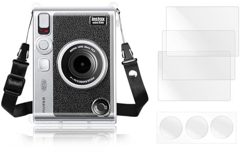 Rieibi Accessoires pour Fujifilm Instax Mini Evo, Coffret Cadeau Comprenant Un étui Transparent Instax Mini Evo et Un Protecteur d'écran Instax Mini Evo
