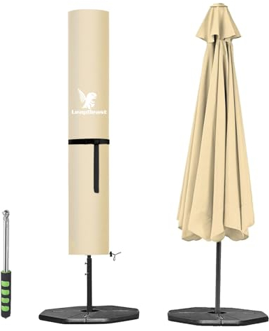 LeapBeast Copertura Ombrellone da Giardino 600D Oxford, Copri Ombrellone Impermeabile Resistente Strappo, Telo Protettivo per Ombrelloni da 2-5m, Balcone Spiaggia (Beige, 240-57-57-57cm)