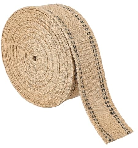 BENECREAT 10 m Rouleau de Ruban de Jute, Ruban de Sangle en Toile de Jute Naturelle avec Ligne Noire, 50mm Large Sangle de Jute pour la Couture, Décoration de la Maison, Emballage Cadeau, Tan