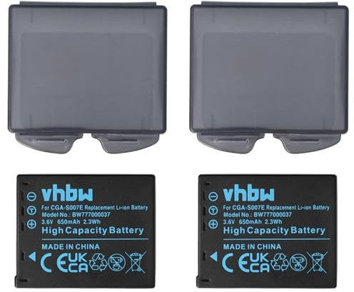 vhbw 2X Akku Ersatz für Panasonic DMW-BCD10, CGA-S007E, CGA-S007, CGA-S007A/B, CGA-S007A/1B für Kamera (650 mAh, 3,6 V, Li-Ion)