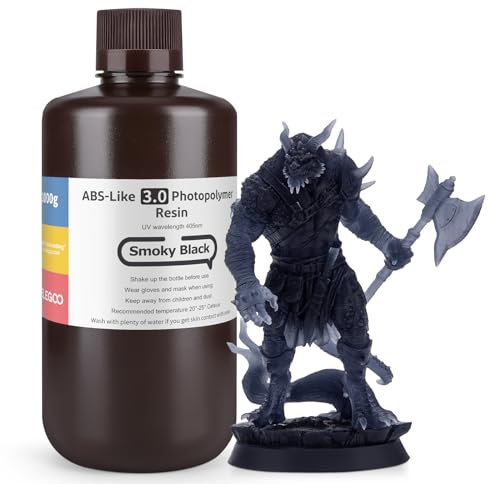 ELEGOO 405nm ABS-Like Resin 3.0, LCD UV Rapid Resin Hohe Präzision, Nicht Spröde, Verbesserte Festigkeit und Zähigkeit für LCD/DLP 3D Drucker Photopolymer Harz 1000g Rauchiges Schwarz
