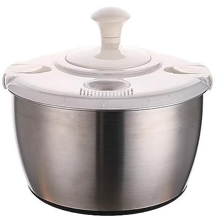 Essoreuse à Salade en Acier Inoxydable, laveuse-sécheuse à légumes avec Bol de 5 L, Couvercle en PP, laveuse de laitue de Cuisine pour Salade fraîche, croustillante et Propre, Facile à sécher