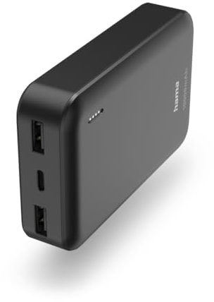 Hama Powerbank Pocket 10 10000mAh (externer Akku mit 2X USB A, Power Pack Zertifiziert, LED Anzeige, Akku Pack Handy Zubehör, Tablet, Bluetooth Box etc., tragbares Ladegerät klein) anthrazit