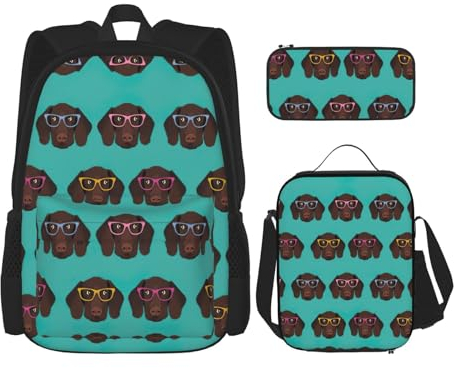 MDATT Mochila Kawaii con lonchera 3 en 1, estuche a juego, símbolos de Inglaterra, perro, Talla única