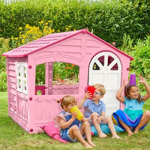 Sport1 casetta da giardino per bambini House of Fun. Casa per bambini di plastica per interno. Casetta per bambini da giardino. Robusta e resistente alle intemperie. Dimensioni 130x111x115cm. Rosa.