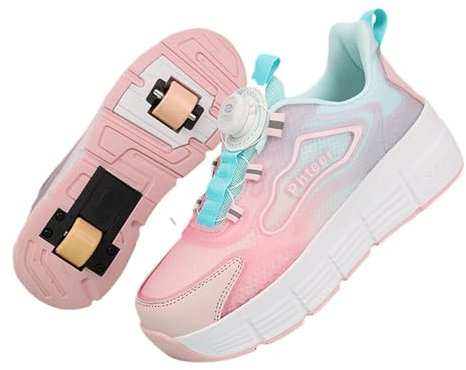 Mateju Schuhe mit Rollen für Jungen Mädchen Kinder Rollschuhe Versenkbarer mit Doppelt Rollen 2-in-1 Jugend Outdoor Atmungsaktiv Sportschuhe Roller Schuhe Turnschuhe Skateboardschuhe