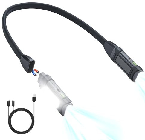 Durapower Luz de cuello recargable con base mecánica extraíble, linterna de cuello flexible para reparación mecánica, lectura, parrilla, camping, emergencias