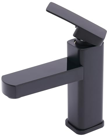 Digitale Wasserhahn mit LED Temperaturanzeige - Bad Waschtisch Mischbatterie Einhebel - Modernes Design aus Rostfreier Stahl - Deck Mount Installation - Keramikspule - 0-99°C Anzeige (Schwarz)