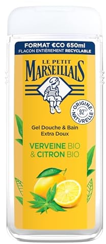 Le Petit Marseillais Extra weiches Duschgel Eisenkraut & Bio-Zitrone (650 ml) – spendet Feuchtigkeit und erfrischt, pH-neutral, ohne Farbstoffe und 92% natürlichen Ursprungs – Flasche 100%