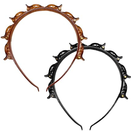 Vordpe 2 Stück Haarreif mit Klammern, Stirnband mit Clips, geflochtene Haarspangen, Airpins Friseurbedarf, elegantes Stirnband für Frauen und Mädchen