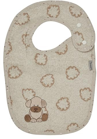 Sterntaler Lätzchen Hund Lucky - Baby Lätzchen mit niedlicher Stickerei, aus saugfähiger Baumwolle - Lätzchen mit Druckknopfverschluss, ecru
