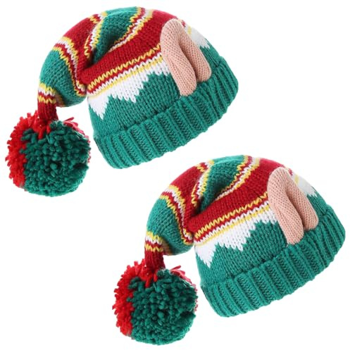 XineYuor Wichtelmütze, 2PCS Elfenmütze,Elfenmütze mit Ohren,Weihnachtself Mütze Unisex Nikolausmütze Erwachsene Weihnachtsmütze für Elfen Weihnachtskostüm Kostümparty Elfenkostuem