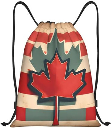 yomeeaaaa Retro-Baseball-Tasche, brauner Druck, Kordelzug-Rucksäcke, Kordeltasche, Unisex-Rucksack für Fitnessstudio, Einkaufen, Sport, Yoga, Retro-Kanada-Flaggenmuster, S