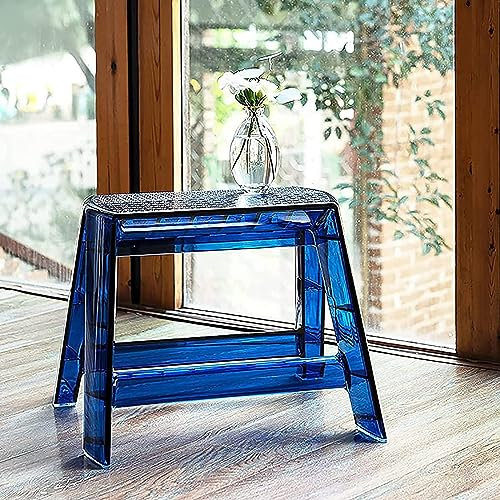 XLDZ Acrylic Folding Portable Step Ladder, Step Stools for Adults, 1 Step Adults, Small Chair, Transparent Stool for Indoor Outdoor Library Kitchen(Blue)