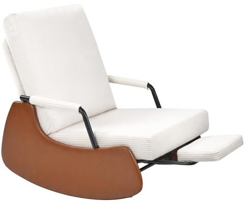 Hawthyhome Schaukelstuhl • Liegestuhl • Loungesessel•mit Fußstütze - 3 Positionen verstellbare Rückenlehne - Wohnzimmer/Veranda/Außen Schaukelstuhl Dekorativer Stuhl Weiß