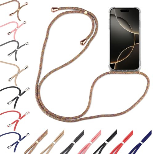 Hülle Kompatibel mit Apple iPhone 16 | Handykette Smartphone Halskette Hülle mit Band | Handyhülle mit Kordel zum Umhängen Kompatibel für iPhone 16 | Schwarz