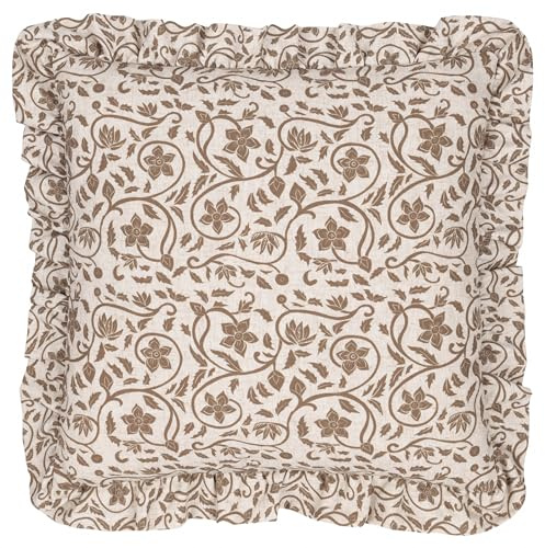 Paoletti Filigree Cushion Cover – Luxury Vintage Floral Textured Ruffle Trim Decorative Case (Linen/Olive – 50x50cm)