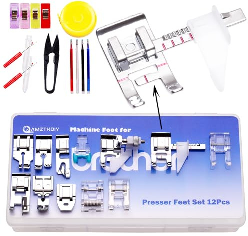 AMZTKDIY Sewing Machine Feet Set Sewing Foot Set Presser Feet Kit Accessories Multifunctional for Brother Singer Babylock Janome Toyota New Home Other Sewing Machines (12 Pcs Presser Foot Set)