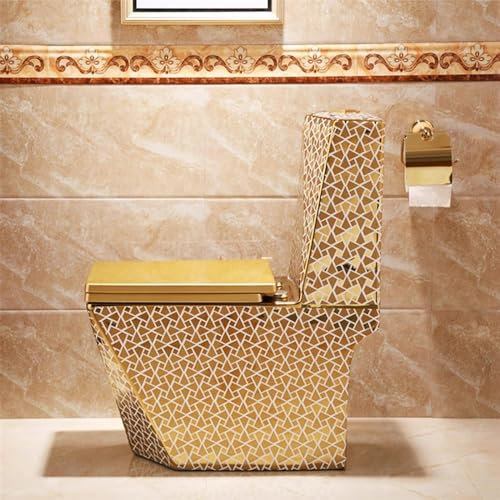 SaryEdge Inodoro Dorado, Inodoros para Baños, Inodoro Super De Una Pieza, Inodoro De Doble Descarga, Inodoro Compacto con Asiento Cómodo, Inodoro Alargado Mode(300 mm-27,2 x 30,7 x 15,3 Pulgadas