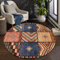 QJDTZMD Teppich Wohnzimmer ø 180 cm Kurzflor rutschfest Rund Teppiche Pflegeleicht Waschbar Teppiche für Schlafzimmer Küchenteppich Geometrischer ethnischer Stil blau und gelb