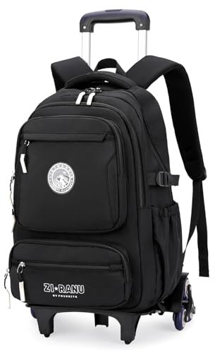 Tanou Rucksack mit Rollen für Jungen Herren, 30L Schulrucksack Teenager mit 6 Räder, Wasserdichter Schulranzen Trolley Lässiger Daypack für Sekundarschule und Gymnasium, Schwarz