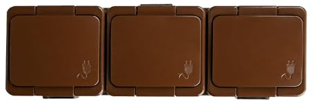 IP44 Aufputz Steckdose Schuko 1-fach, 2-fach, 3-fach, Ein/Ausschalter Serienschalter Wechselschalter Taster Kreuzschalter Feuchtraum Braun (Steckdose 3-fach)