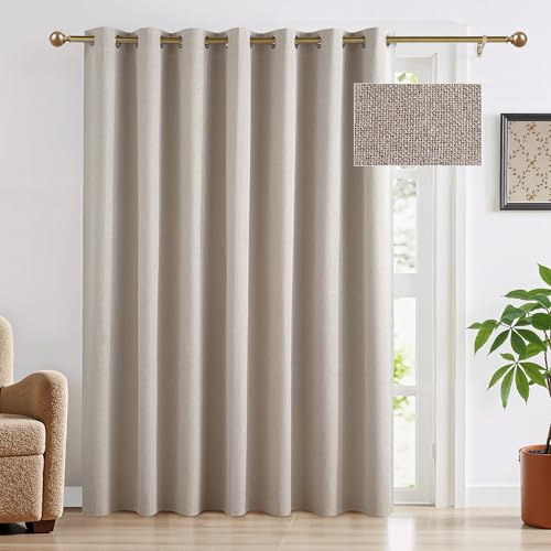RYB HOME 100% Blackout Linen Sliding Glass Door Curtains for Patio Door