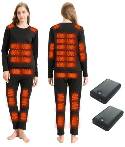 DriveNova sous Vêtements Chauffants pour Femme, 42 Zones Ensemble de sous Vêtements Thermiques Chauffants Électriques avec Batterie, Fonctionnel Ensemble de sous-Vêtement Ski Chauffants pour Hiver