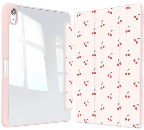 Vozehui iPad Case 11/10.9 Inch (A16)11/10th Gen/10.2 Inch 9th/8th/7th Gen/9.7 In.5th/6th/Air 11 In.M3/M2 w/Clear Back Shell w/Pencil Holder,Tri-fold Stand Cover w/Auto Sleep Wake Cherry