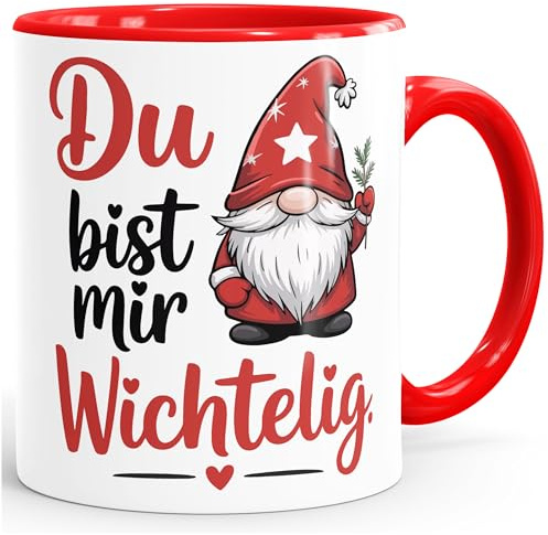 SpecialMe® Tasse Weihnachten Wichtel Zwerg Spruch Botschaft Geschenkidee Freunde Familie Lieblingskollegen Weiss-innen-rot standard