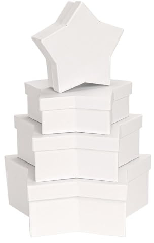 Ideen mit Herz Geschenkboxen Stern mit Deckel | Pappboxen in Sternform | 4er Set | 4 verschiedene Größen (ca. 15-25 cm) | aus stabilem Karton | ideal für Weihnachten & Geburtstag | weiß