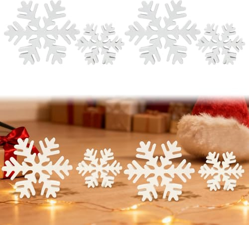 Weihnachtsdeko Holz Schneeflocken, 4 Stück Weihnachten Deko Holz Schneeflocken Stehend Winterdeko, Weihnachtsdeko Innen Weihnachtsfiguren für Weihnachten Tischdeko Modern Wohnzimmer Deko