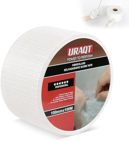 URAQT Bande de Maille en Fibre de Verre, 100mm * 50m Ruban Tissé en Fibre Verre Auto-Adhésif, Transparente Invisible Anti-fissure pour Joint Fissure Mur Réparation Trous Enduit, Sans Colle ni Enduit