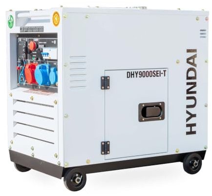 HYUNDAI Diesel Inverter Stromerzeuger DHY9000SEi-T, 230V / 400 V | Max. Leistung 6.5 kW (230 V) / 8.1 kVA (400 V), Drehstrom-Notstromaggregat, Stromgenerator mit Elektrostart und ATS-Anschluss