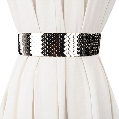 SAIBANGZI Fashion Taille Lady Breite Gürtel Persönlichkeit Metallic Kleid Elastic Mädchen, Damen, Silberfarben, 70 cm