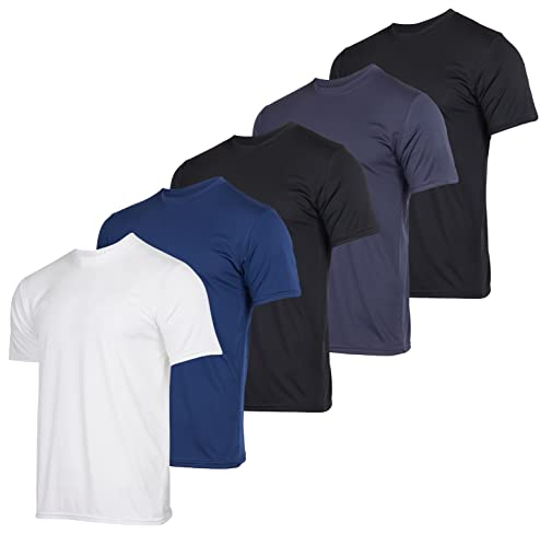 Men's Quick Dry Fit Shirt Short Sleeve Top Active Wear Training Athletic Base Layer Crew T-Shirt Fitness Rugby Gym Wicking Tee Workout Football Sports Running Exercise Undershirt - 5 Pack,Set 4-M