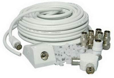 SI © 15m TV AERIAL COAXIAL CABLE EXTENSION KIT FREEVIEW CABLE PLUGS COAX LEAD