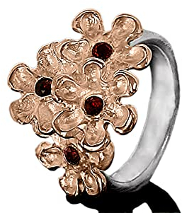 Goldschmiede Silberring blooming flower, Ring mit Blumen, Blumenring, Silberschmuck, Geschenkidee, Valentinstag, Ring mit Granat, Silberschmuck, Schmuck, Ringe