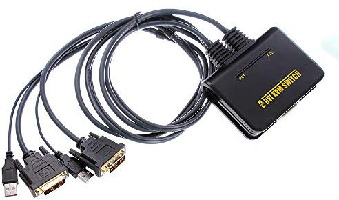 Runshuangyu - Cavo USB DVI a 2 porte con switch KVM USB 2.0 Hub integrato, tastiera per PC, mouse e DVI-D Monitor Extender Box per Apple, MAC Linux e Windows X