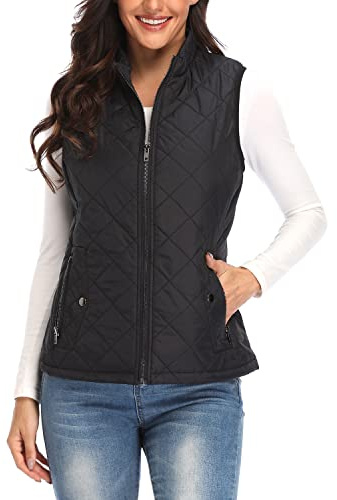 Argstar Women's Quilted Puffer Vest, Stand Collar Lightweight Zip Padded Outerwear Gilet Black M