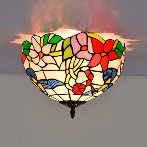 Vogel Design Tiffany Stil Deckenleuchte Lampe Semi Unterputz 12 Zoll Glasmalerei Schatten für Esszimmer Anhänger hängen 2 Licht