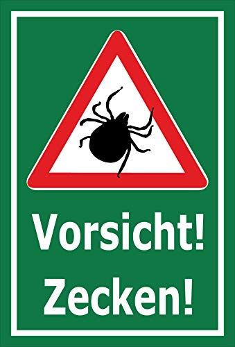 Melis-Folienwerkstatt Schild Vorsicht Zecken – 45x30 cm – 3mm Aluverbund – Bohrlöcher – mehrere Größen/Materialien